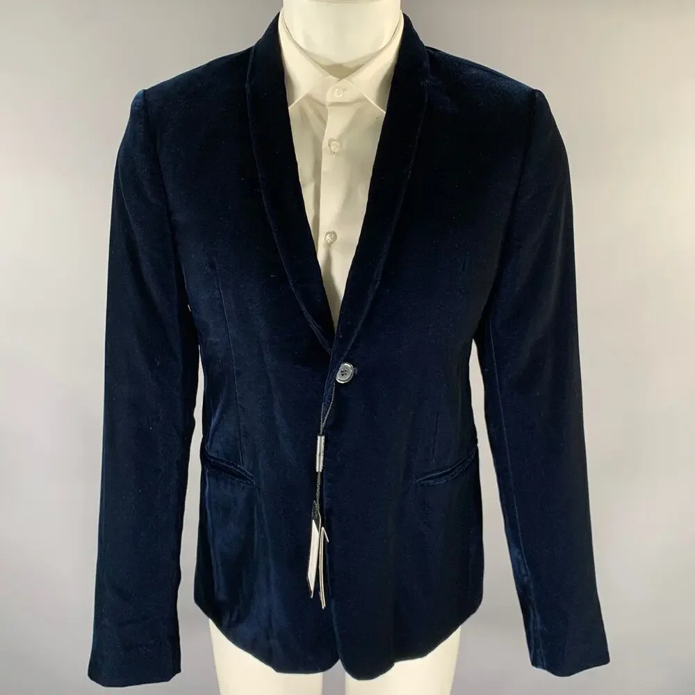 EMPORIO ARMANI Size 40 Navy Velvet Acetate Viscose Sport Coat